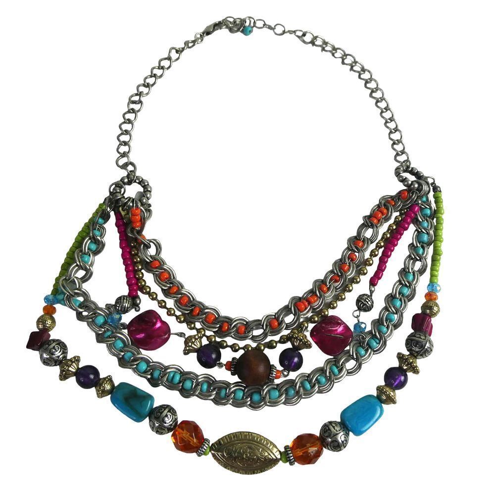Silver Tone Multi Strand Bib Statement Necklace B… - image 1